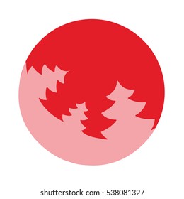 Vector fir tree flat. Pink fir on hot red background