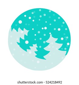 Vector fir tree flat with snowflakes. Blue fir on turquoise background