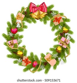 Vector Fir Wreath with Christmas Bell