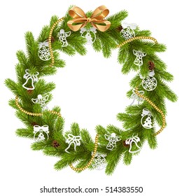 Vector Fir Wreath with Paper Decorations