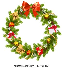 Vector Fir Wreath with Red Bow