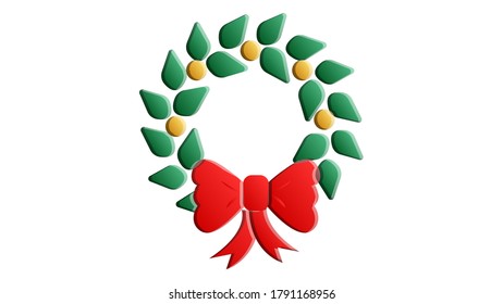 Vector Fir Wreath with Red Mistletoe isolated on white background.