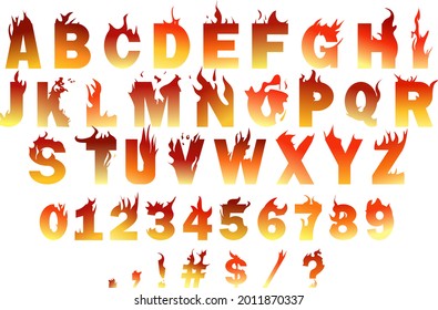 Vector of the fire alphabet A-z and symbols