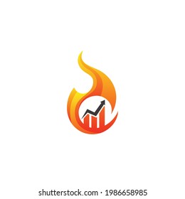 Vector fire and arrow up logo combination. Flame and growth symbol or icon. Unique torch and upload logotype design template.