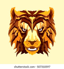 Vector fire autumn tiger with playful face and orange/brown hair. Can be used for your prints or poster or something ales. Isolated on yellow background.
