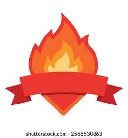 Vector Fire Banner with Arrow - Red Badge Label - Vector Illustration