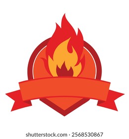 Vector Fire Banner with Arrow - Red Badge Label - Vector Illustration