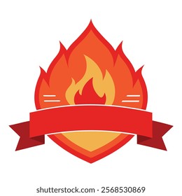 Vector Fire Banner with Arrow - Red Badge Label - Vector Illustration