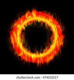 Vector Fire Circle on Black Background.