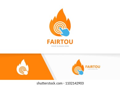 Vector fire and click logo combination. Flame and cursor symbol or icon. Unique torch and digital logotype design template.