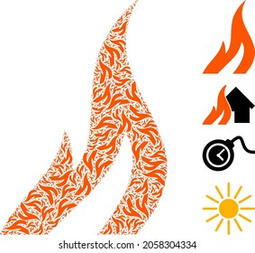 Vector fire collage is done of randomized fractal fire elements. Fractal collage of fire.