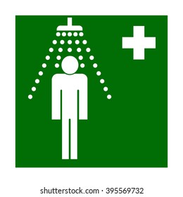 Vector fire emergency icons. Signs of evacuations.  Emergency fire shower, eyewash station in green