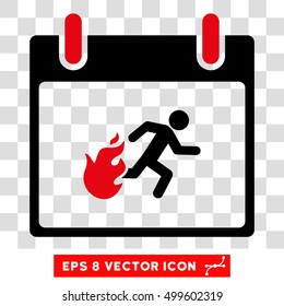 Vector Fire Evacuation Man Calendar Day EPS vector pictograph. Illustration style is flat iconic bicolor intensive red and black symbol on a transparent background.