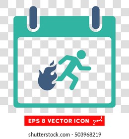 Vector Fire Evacuation Man Calendar Day EPS vector pictogram. Illustration style is flat iconic bicolor cobalt and cyan symbol on a transparent background.