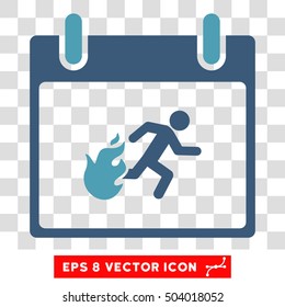 Vector Fire Evacuation Man Calendar Day EPS vector pictograph. Illustration style is flat iconic bicolor cyan and blue symbol on a transparent background.