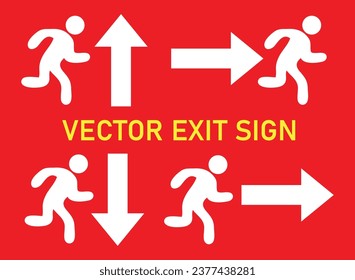 Vector fire exit sign, running main icon, emergency door symbol, arrow pointing sign.