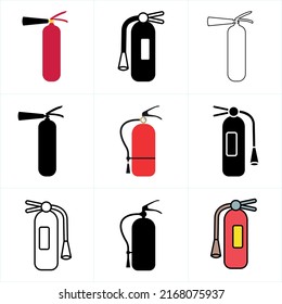 Vektorfeuerlöscher-Symbol oder Zeichensatz-Illustration auf weißem Hintergrund. Konzept für Brandschutz