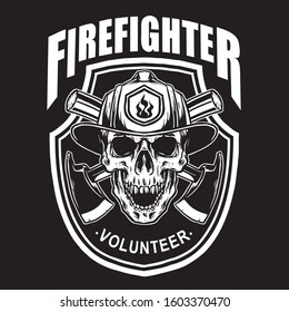 Vector Of Fire Fighter Skull Emblem Design