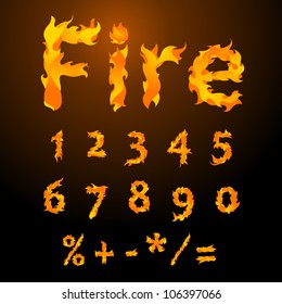 Vector fire flame font digits