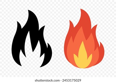 Vector Fire Flame Icon Set. Campfire Sign, Design Template. Bonfire, Isolated, Front View. Vector Illustration