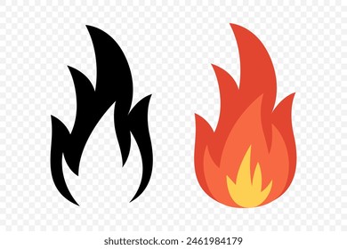 Vector Fire Flame Icon Set. Campfire Sign, Design Template. Bonfire, Isolated, Front View. Vector Illustration