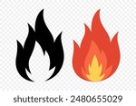 Vector Fire Flame Isolated Icon Set. Campfire, Bonfire, Flame Sign, Front View. Vector Illustration