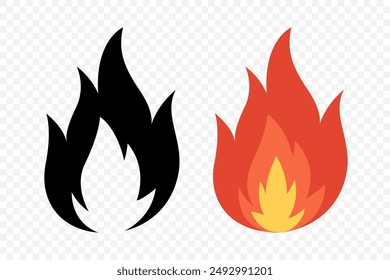 Vector Fire Flame Isolated Icon Set. Campfire, Bonfire, Flame Sign, Front View. Vector Illustration