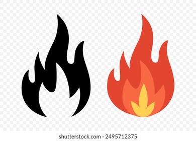 Vector Fire Flame Isolated Icon Set. Campfire, Bonfire, Flame Sign, Front View. Vector Illustration