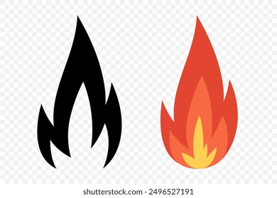Vector Fire Flame Isolated Icon Set. Campfire, Bonfire, Flame Sign, Front View. Vector Illustration