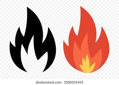 Vector Fire Flame Isolated Icon Set. Campfire, Bonfire, Flame Sign, Front View. Vector Illustration