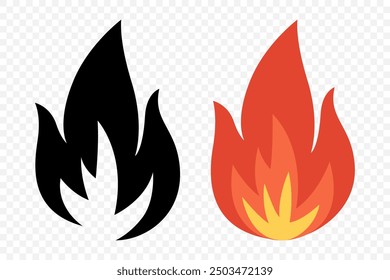 Vector Fire Flame Isolated Icon Set. Campfire, Bonfire, Flame Sign, Front View. Vector Illustration