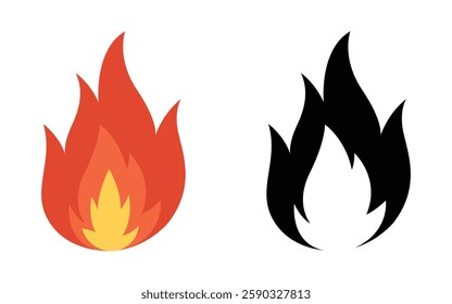 Vector Fire Flame Isolated Icon Set. Campfire, Bonfire, Flame Sign, Front View. Vector Illustration