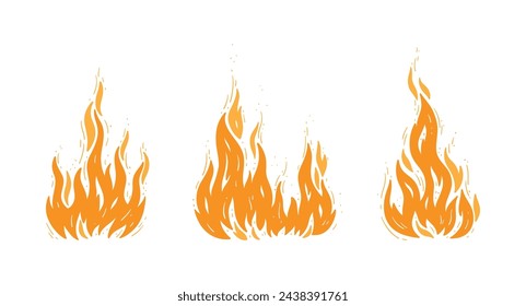 Vector Fire Flame Set. Campfires Silhouettes. Bonfire  Drawing.