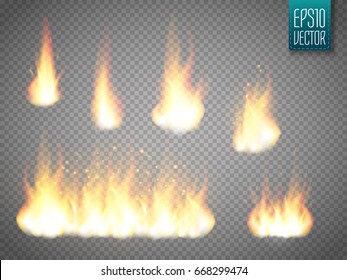 Vector Fire Flames Isolated On Transparent Background. Special Light Effect For Your Artwork