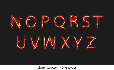 Vector Fire Font, 2nd Part Halloween Banner Type Set, Typography Colorful Elements Isolated on Dark Background.