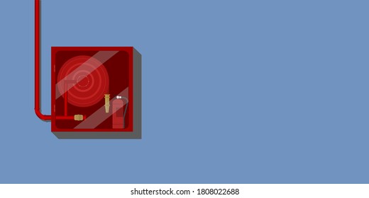 Vector of fire hose cabinet installed on blue wall 