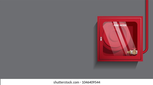 VECTOR - fire hose cabinet on the wall, object with blend shadow on dark background, free left space for purport by user.