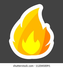 Vector fire icon on colored sticker. Layers grouped for easy editing illustration.  For your design.