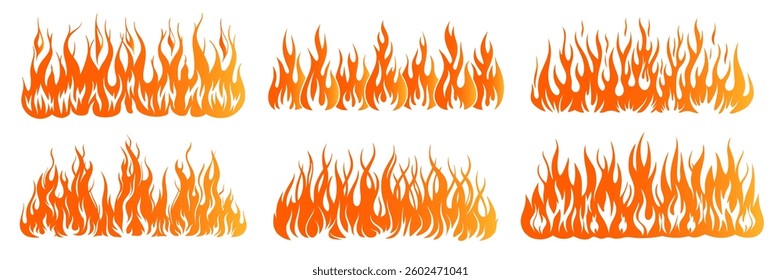 vector fire icon set featuring flaming campfires, fiery explosions, and abstract blazes. Perfect for hot energy designs, danger symbols, decorative elements, and warm-themed PNG.