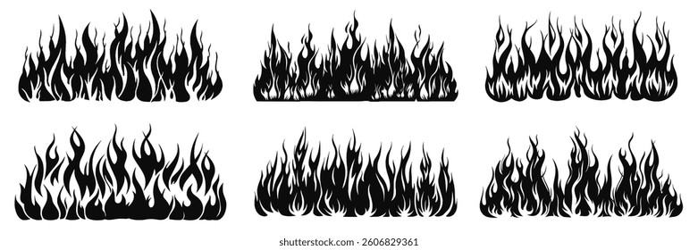 vector fire icon set featuring flaming campfires, fiery explosions, and abstract blazes. Perfect for hot energy designs, danger symbols, decorative elements, and warm-themed PNG.