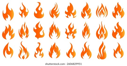vector fire icon set featuring flaming campfires, fiery explosions, and abstract blazes. Perfect for hot energy designs, danger symbols, decorative elements, and warm-themed PNG.