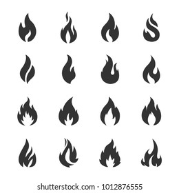 Vector fire icons set grey on white background