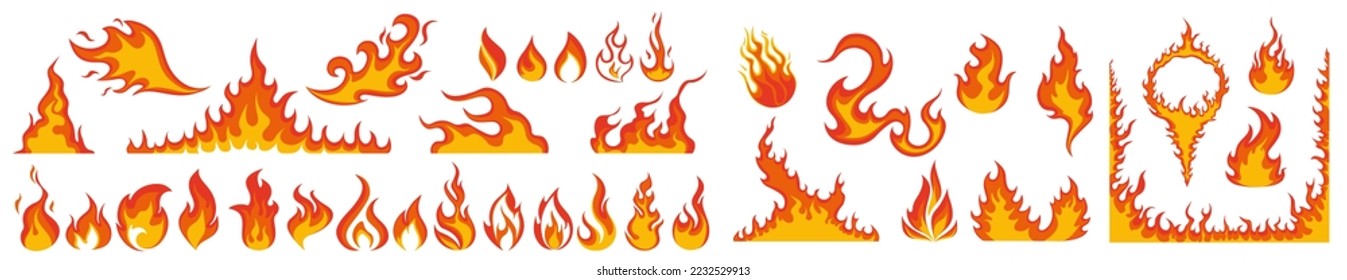 Vector fire icons set on white background