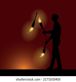 Vector Fire juggler sihouette illustration