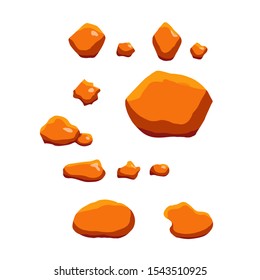 Vector fire lava stones isolated on white. Different shapes. Flat cartoon style. Set for gaming user interface.