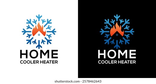 Vector fire logo with house and snow ice.