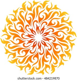 Vector fire mandala illustration. Decorative abstract fire circle