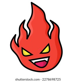 Vector fire mascot with yellow eyes and laughing mouth 