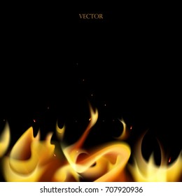 vector fire on a black background. Background with the tongues of flame.