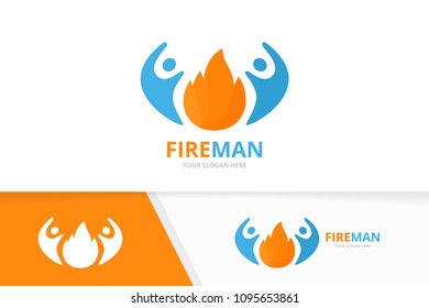 Vector fire and people logo combination. Flame and family symbol or icon. Unique torch and team logotype design template.